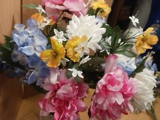 Artificial Silk flowers 1 Full Bunch Peony Hydrangea Mum White Pink Blue Yellow