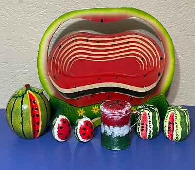 Watermelon Theme Kitchen Home Decor Fruit Stand Salt & Pepper Shakers Eggs!