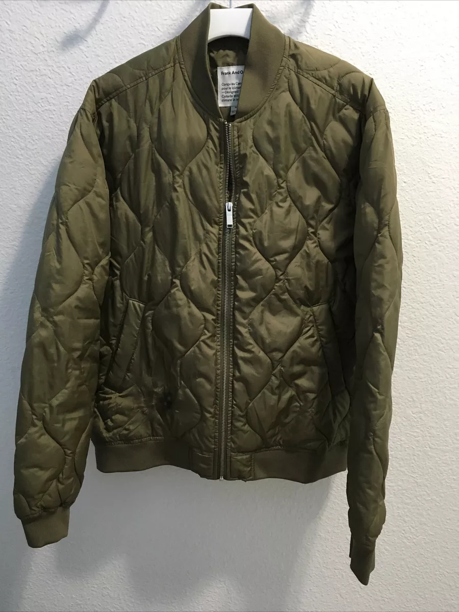 Frank and Oak Mens Quilted Bomber Jacket Army Green Sz M