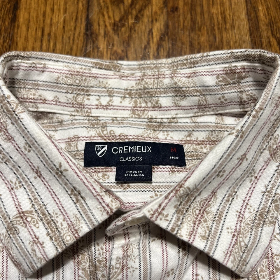 Cremieux Shirt Size M Men's Paisley Geometric Long Sleeve White Tan Red Print - Image 3 of 4