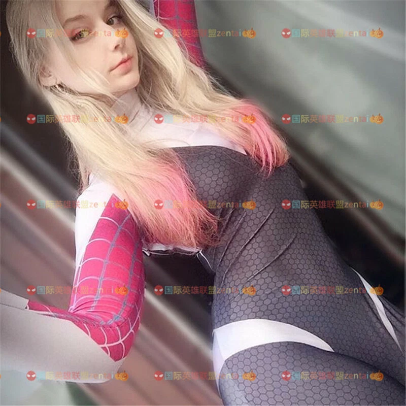 Mujeres Araña Gwen Stacy Disfraz Spider-Gwen Mono Halloween Vestido Elegante Foto 4 de 4