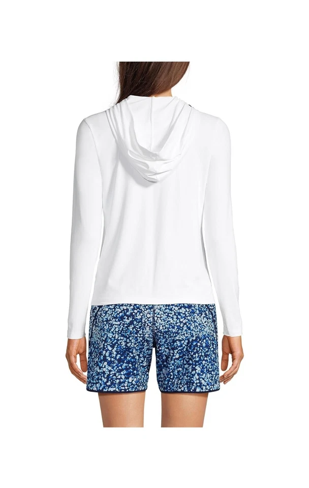 NUEVO CON ETIQUETAS Lands' End Para Mujer Cremallera Completa Con Capucha UPF50 Rashguard Blanco XS-XL $60 4C722 Foto 2 de 4