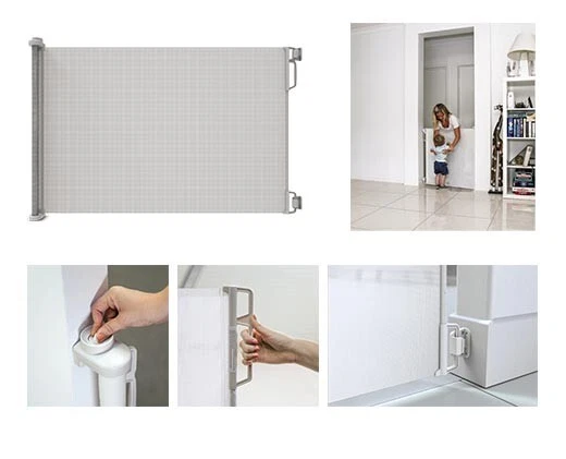Retractable Baby Gate 33" tall Extends to 55” Wide, Mesh Safety Dog Gate White