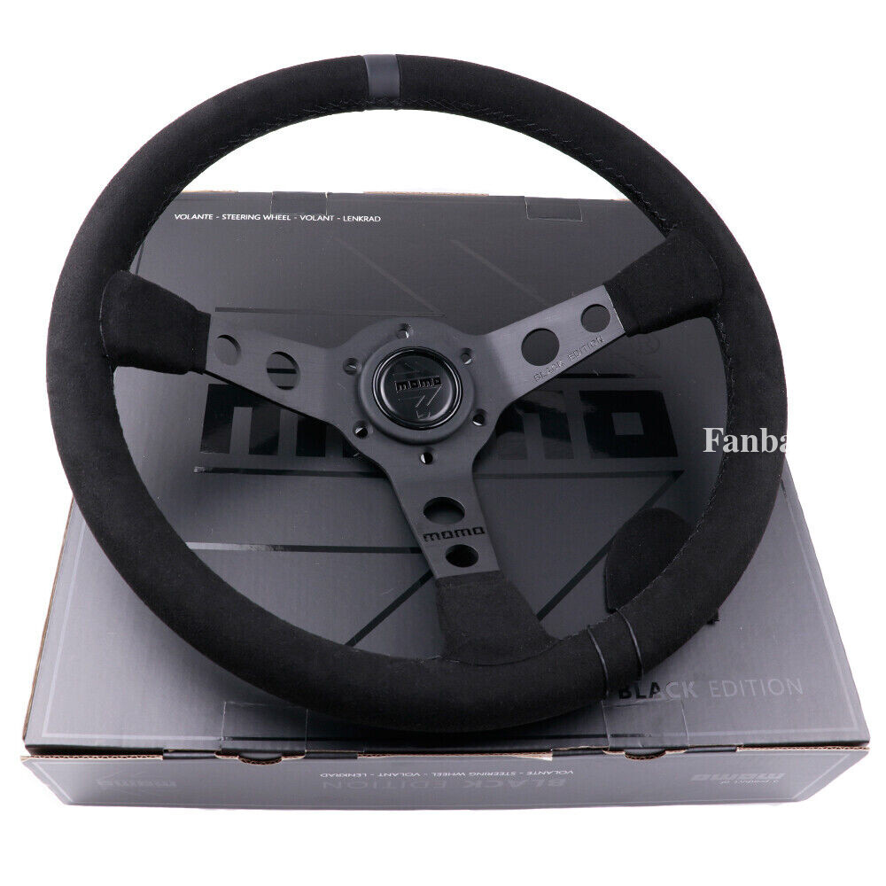 MOMO 14' BLACK EDITION Deep Dish Suede Sport Steering Wheel