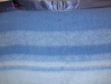 EUC Vtg 1950s Blue Shadow Stripe Thick Wool Blanket 76x96 Camp Cabin Northwoods