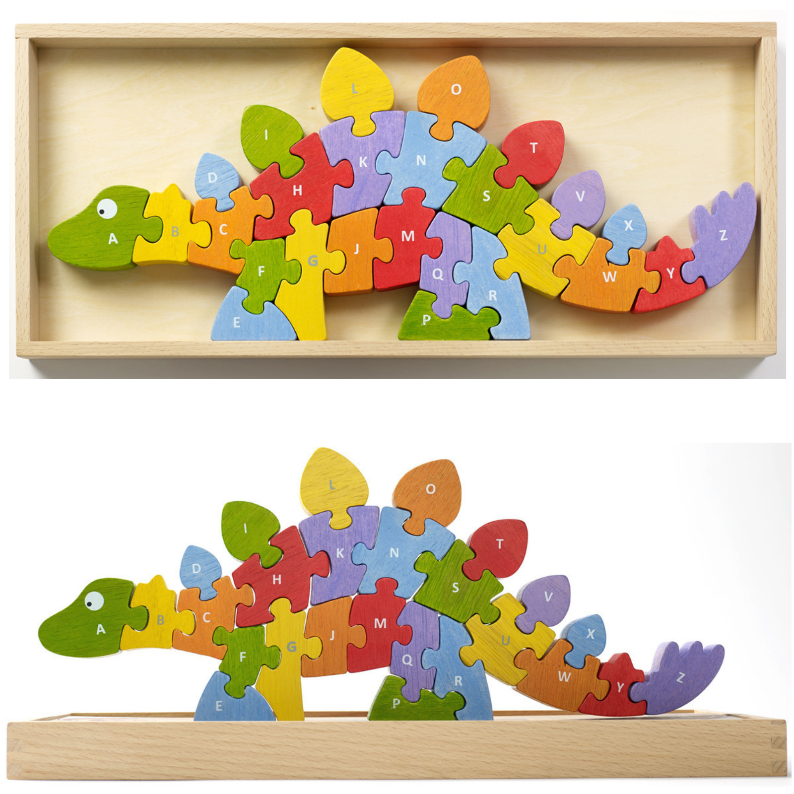 Begin Again Colourful Wooden Dinosaur A-Z Double-Sided Puzzle 26 Pieces`5+ Yrs