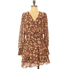 BB Dakota Steve Madden Be Nice Mini Dress S Brown Chiffon Floral Paisley NEW B36