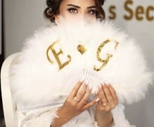 Handmade Wedding Personalized Feather Hand Fan, Henna Red Hand Fan