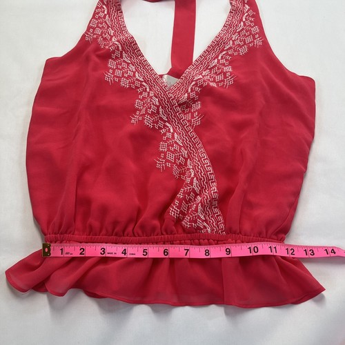 Rory Beca Embroidered Tank Top Cami Racer Small Shirt Blouse Hot Pink Boho Y2K - Picture 8 of 9