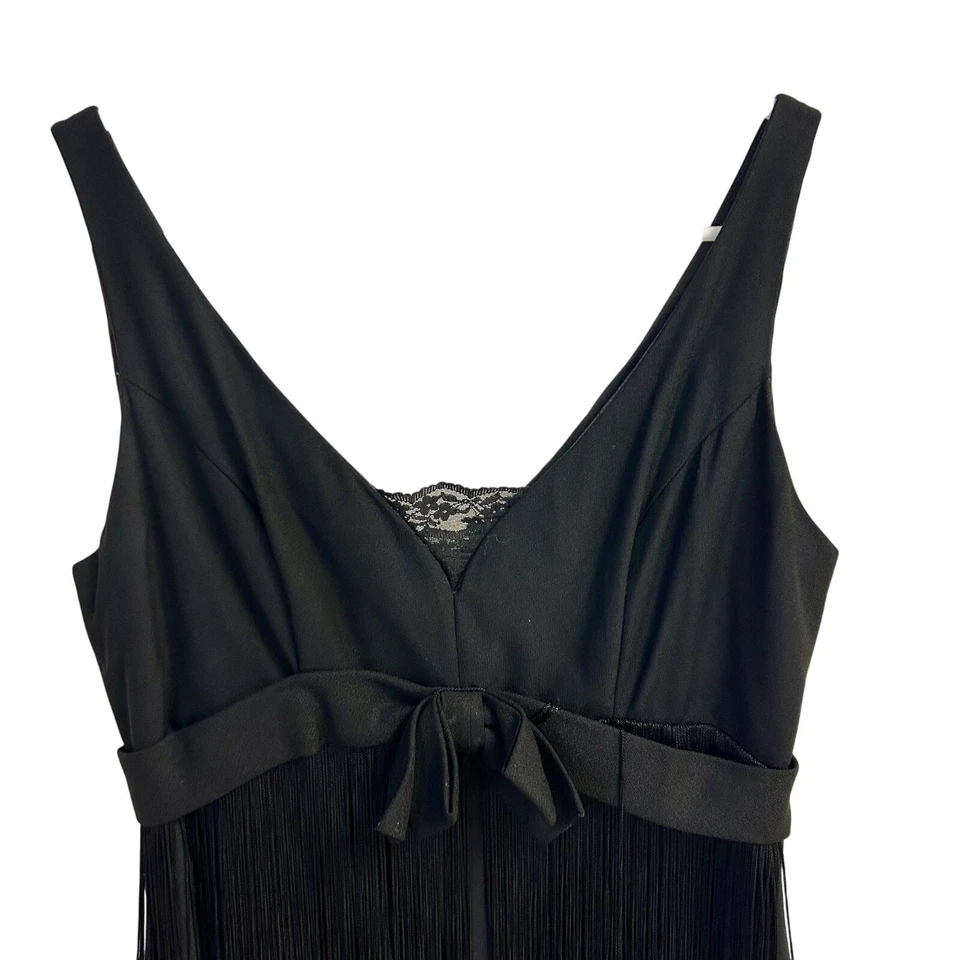 Vtg 1920's Black 3 Tier TASSEL Evening Party 20's FRINGE Cocktail FLAPPER Dress - Image 3 of 4