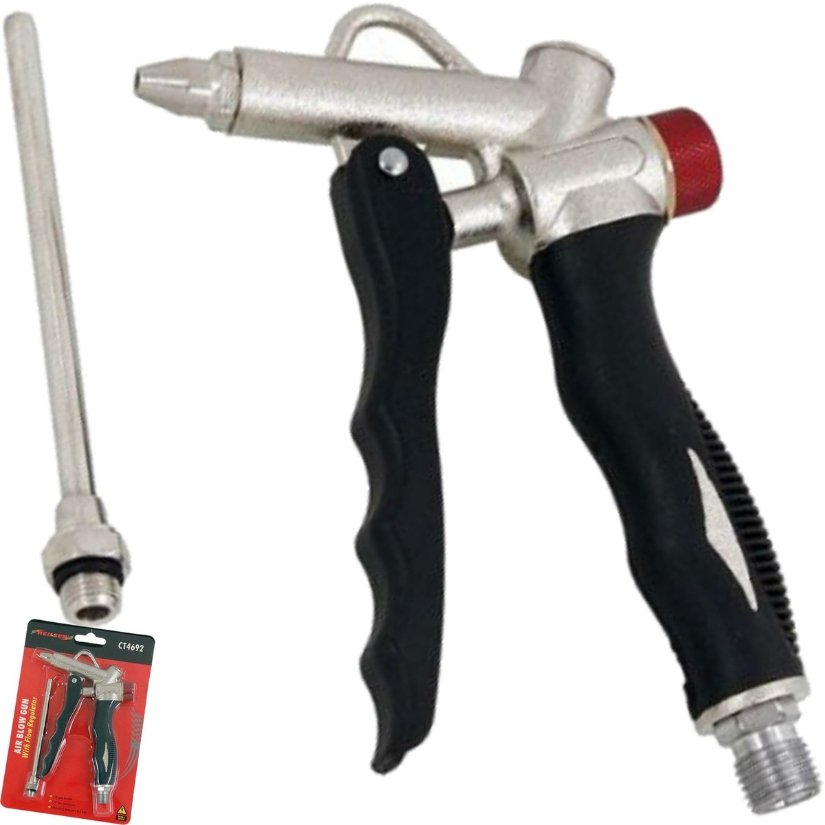 Industrial Air Blow Gun Kit – Brass Adjustable Nozzle, Steel Extension, And Flexible Blow Hose For Compressor Dust Cleaning