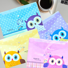 A4 Plastic Press Stud Document Wallets File Folders Filing - Cute Owl