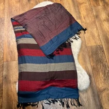 Pashmina Scarf Wrap Shawl Stripe 21"x 60" Burgndy Blue Brown Tan