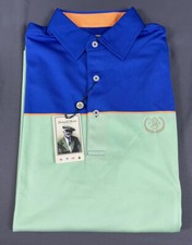 Donald Ross Golf Shirt Polo Chest Logo Small MC Blue Green Colorblock MSRP 110