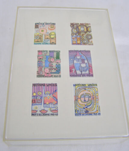 VINTAGE LOT OF 6 FRAMED HUMAN RIGHTS UNITED NATIONS MOUNTED STAMPS- UNCANCELED - Picture 1 of 10
