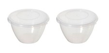 2 x Whitefurze 0.6L Litre Round Microwave Plastic Pudding Storage Bowl With Lid