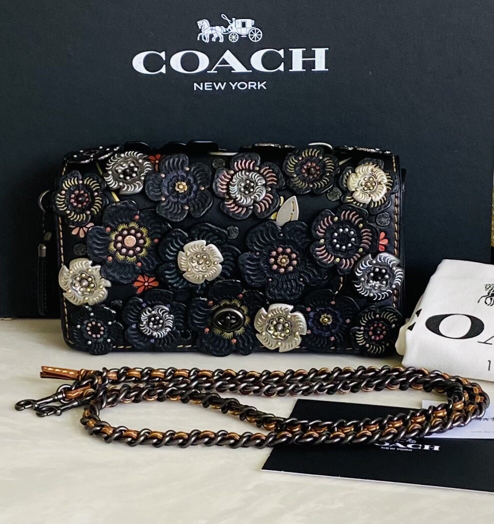 NEW COACH 1941 BLACK/PURPLE TOOLED TEA ROSE DINKY 21586 | eBay NEW COACH 1941 BLACK/PURPLE TOOLED TEA ROSE DINKY 21586 | eBay