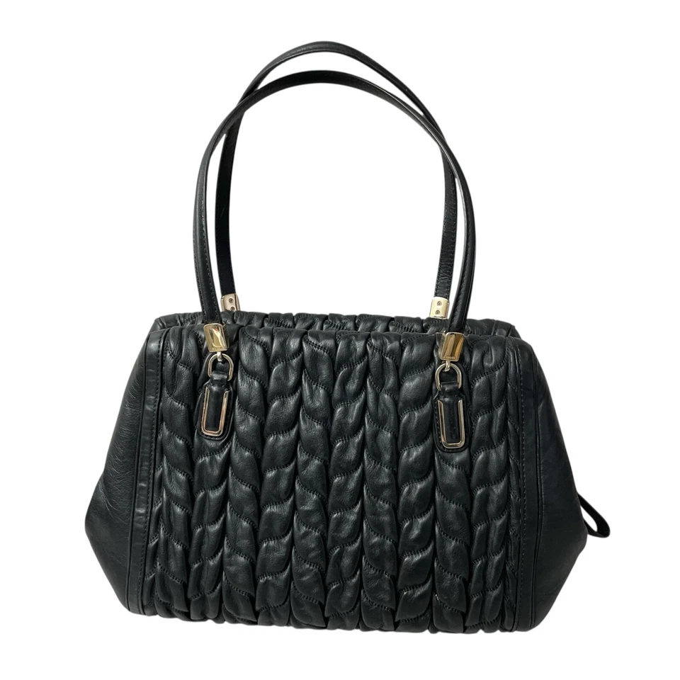 Сумка Coach Madison собранная витая кожа черная золотистая на молнии двойные ручки - Изображение 2 из 4