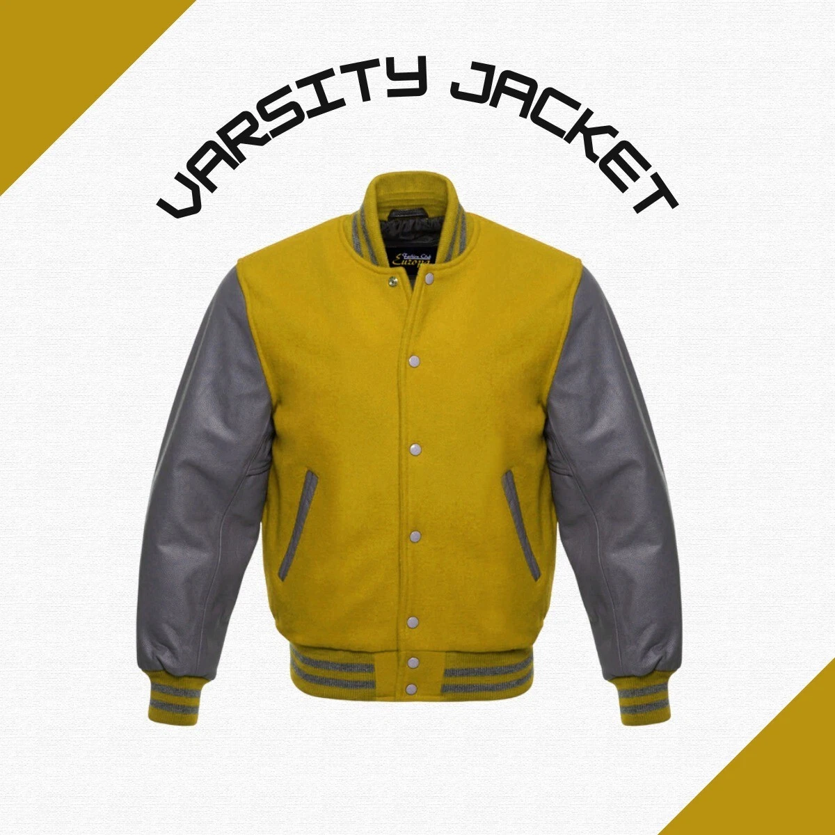 Vintage Wool Varsity Jacket with Leather Sleeves – Men’s Letterman Bomber Coat