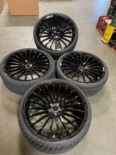 22" Gloss Black Wheels W/Tires Fits Mercedes S Class, CL, EQS