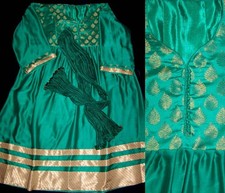 GREEN SATIN  BROCADE PLUS SIZE ANARKALI INDIAN PAKISTANI SALWAR KAMEEZ SUIT SNJ