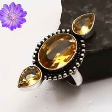 Yellow Citrine Gemstone 925 Sterling Silver Ring Handmade Jewelry Ring Gift