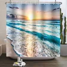 Beach Sunset Shower Curtain 72x84 Inch Summer Seaside Scenery with Hooks