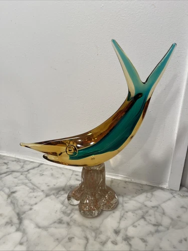 Vetro Artistico Veneziano Murano Italian Art Glass Fish Figurine 10” Tall.