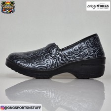 EASY STREET Shoes Slip-on Clogs Slip Resistant Non-Marking Silver Black Size 8.5