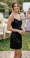 Urban Outfitters Black Satin Slip Dress Y2K Minimalist Sz M Wedding Guest Dress