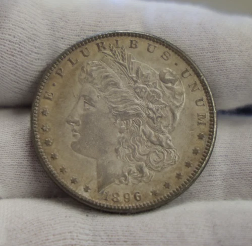 1896 US Morgan Silver Dollar $1 AU (Cleaned, Retoned)