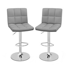 Set of 2 Counter Height Bar Chair Adjustable Swivel Bar Stool PU Leather Grey