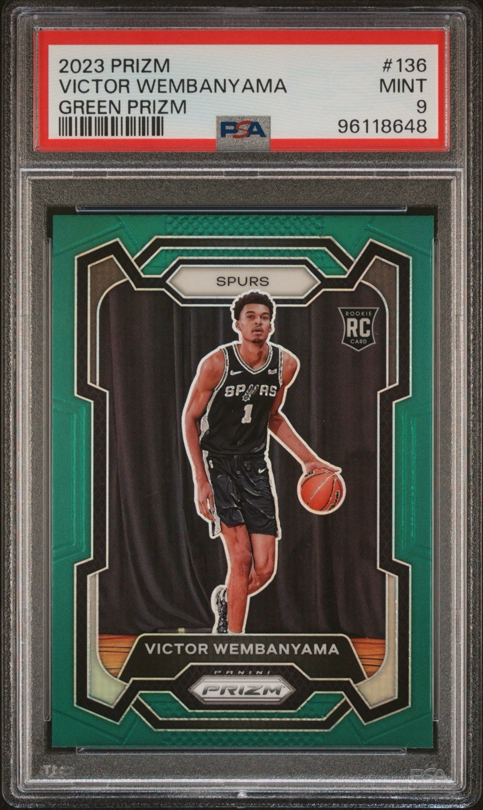 👽2023-24 Panini Prizm - Green Prizm #136 Victor Wembanyama (RC) PSA 9 MINT 🔥🔥