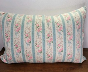 VTG FLORAL STRIPE TICKING FEATHER DOWN FILLED BED PILLOW 24x16" GRANNYCORE 50's