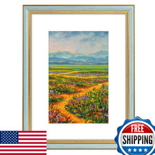 Golden State Art 12x16 Blue/Gold Ornate Picture Frame w/Mat for 8x12 Photo/Print