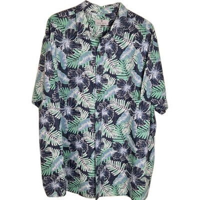 Oak Hill Men Big &Tall 2XL Collar Tropical Shirt Short Sleeve Blue Green Floral