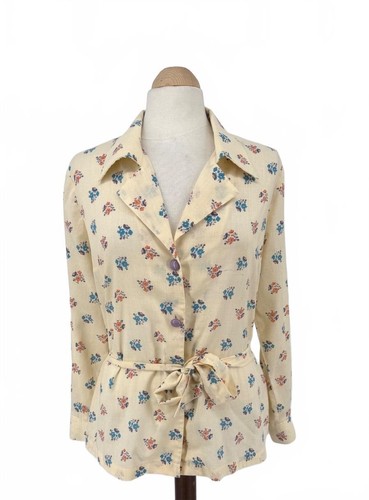 Hardy Amies, Vintage Hardy Amies Floral Blouse Size 18 Cream with Blue and Orange Flowers