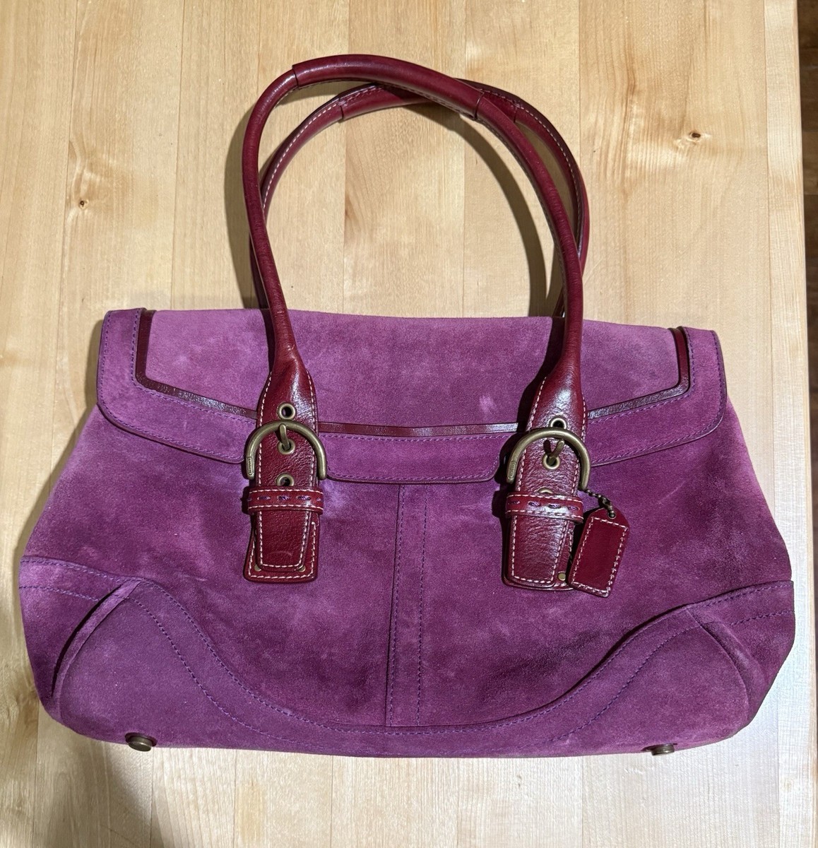 Vintage COACH Rare Plum Purple Soho Suede Flap Satchel Bag - 9674