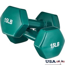 Durable Vinyl Hex Dumbbells Non-Slip Grip Strength Training Weight Set 15 lb New