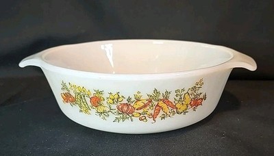 Vintage Anchor Hocking Fire King Bon Potager Harvest White Serving Bowl 1-Qt