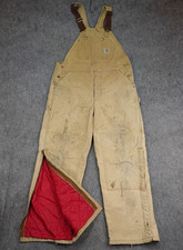 Vintage Carhartt Bib Overalls Mens 40x32 Tan Duck Quilt Lined Insulated R02 BRN
