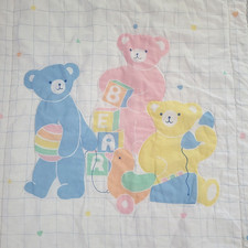 Vtg Bears Baby Comforter Blanket Colorful 80s/90s Blocks Ducks Cars Quilted