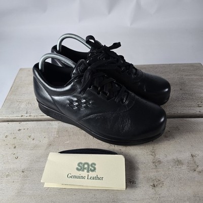 SAS Women Free Time Black Leather Comfortable Walking Slim Shoes size 8.5 WW