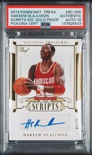 2014-15 National Treasures Hakeem Olajuwon Scripts Gold Proof Auto /25 PSA Auth