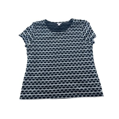 Chicos Sz 3 Black White Geometric Mesh Knit Short Sleeve Top Tunic