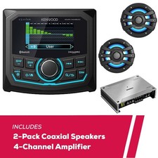 Kenwood eXcelon KMR-XM500 Receiver w/ 2-Pack XM65BL Speakers XM302-4 Amplifier