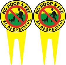 Dog No Poop Signs for Yard  2 Pieces BE RESPECTFUL  Double Sided Yellow