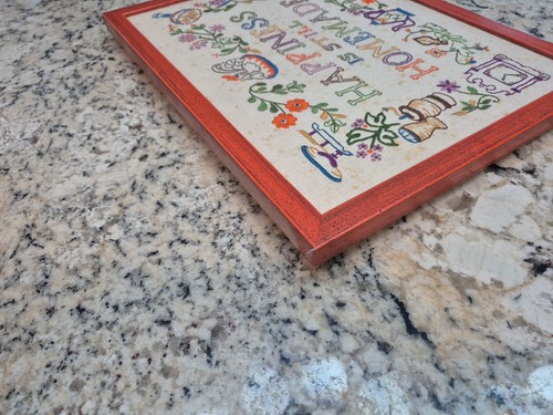 Vintage Framed Crewel Embroidery Happiness is Still Homemade 12X15 Embroidered - Picture 10 of 12