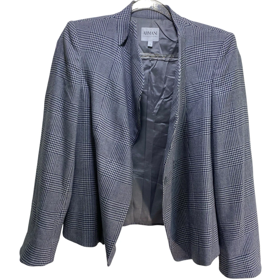 Blazer Armani Collezioni Lana Virgen Espiga Mujeres 4 Gris Dinero Antiguo Negocio Foto 3 de 4
