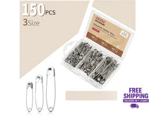 XKDOUS 150 Pcs Safety Pins Assorted Sizes Silver Heavy Duty for Clothes & Crafts